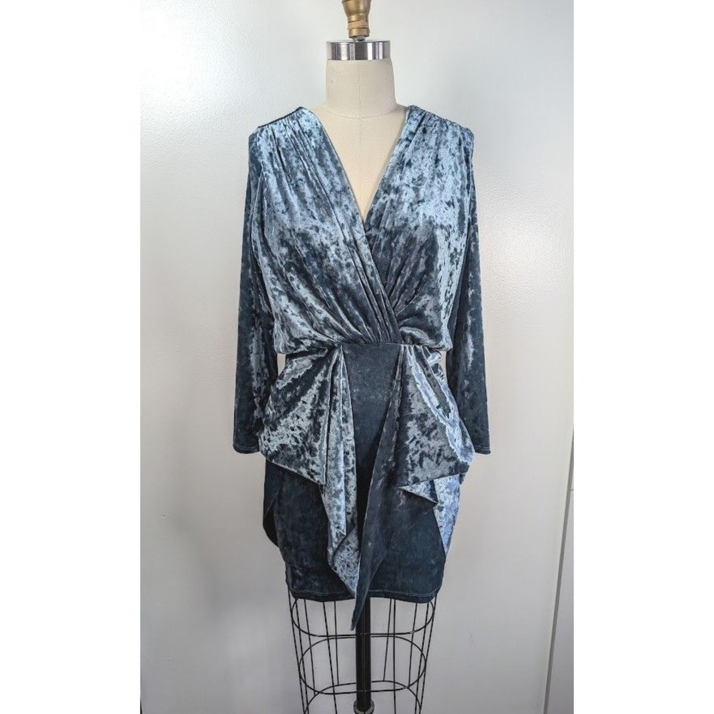 Misa Mini Dress Blue Size XS Ophelie Shirred Crushed Velvet‎ Sexy Ruched Bodycon